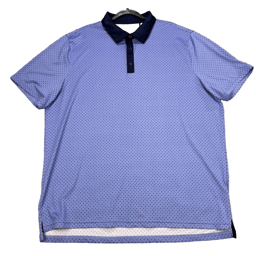 Graham Luxe Performance Golf Shirt Men 2XL Purple Polka Dot Black‎ Trim Polo SS